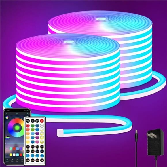 100ft RGB LED neon rope lights waterproof flexible strip with remote and app con - Picture 1 of 8